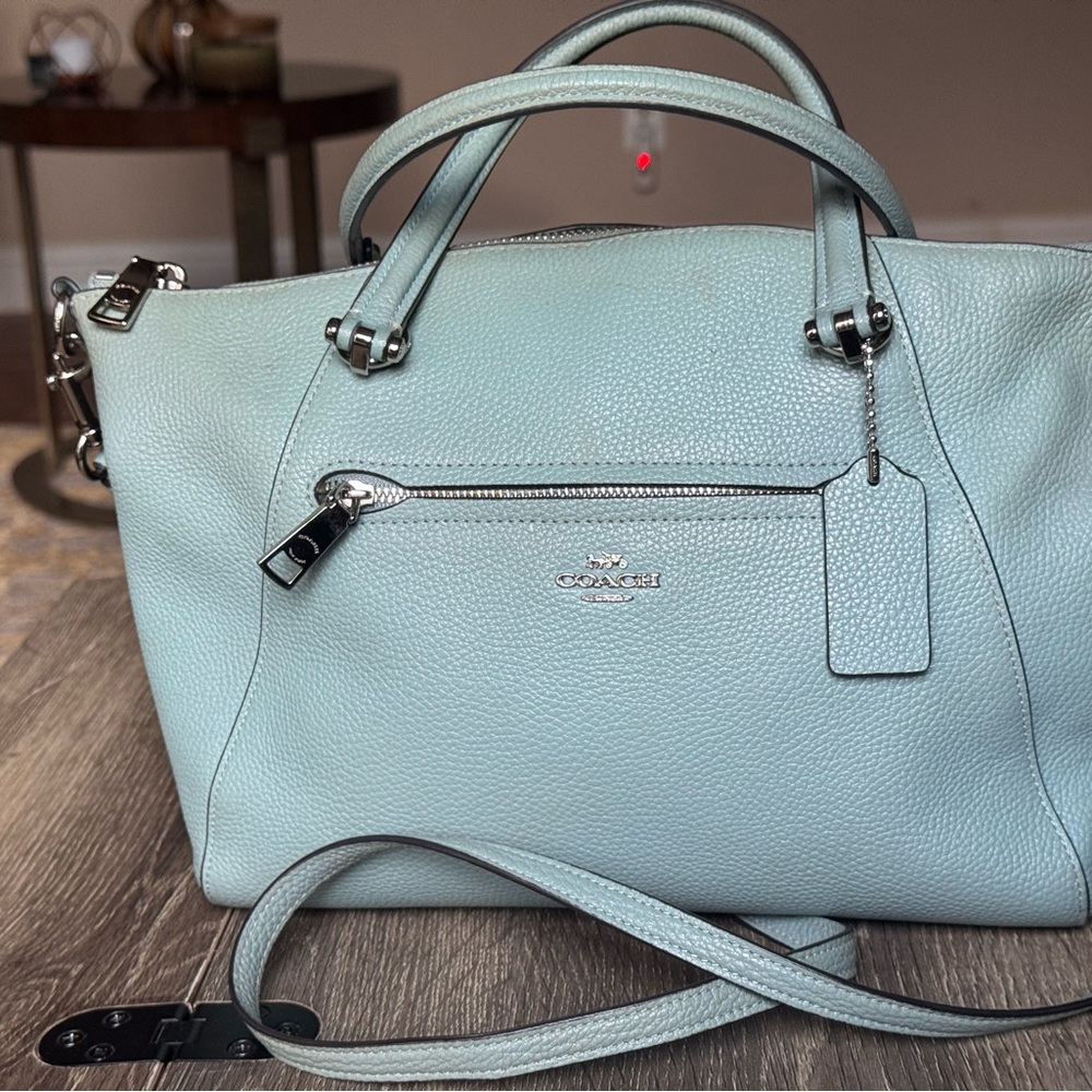 Coach Medium-sized Light Blue Pebble Leather Satchel Handbag. #H1881-58874